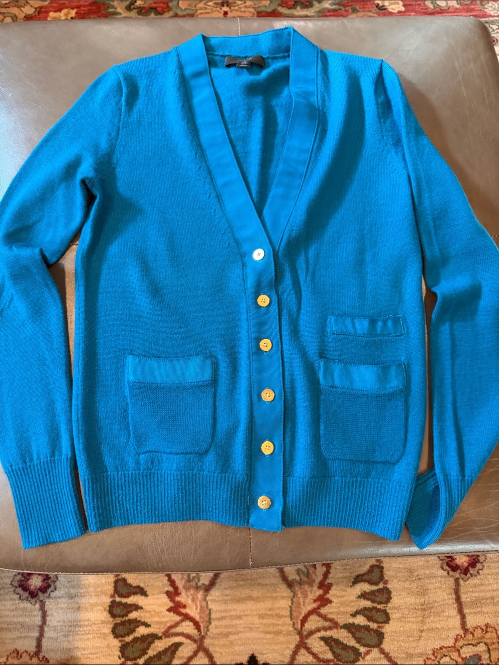 J. Crew Bright Teal V-Neck Button Cardigan